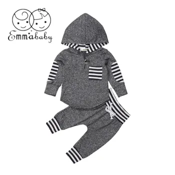 

2019 Brand New 3M-3T Newborn Infant Baby Boy Girl Boy Warm Autumn Hoodie Sweatshirt+Pants Striped Outfit Patchwork Clothes