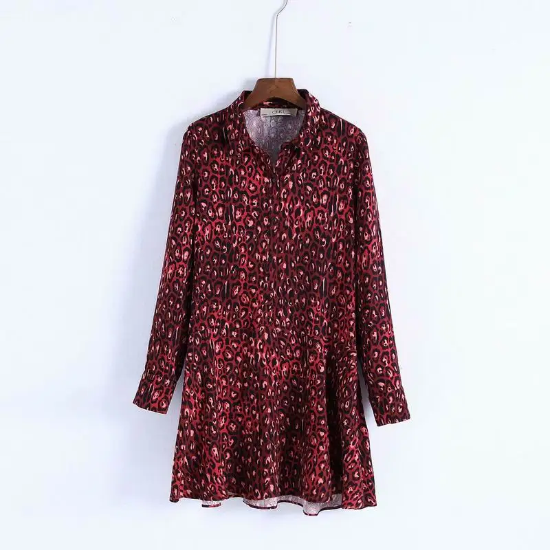 

New Spring Dresses Women Red Leopard Pattern Style Vintage Look Above Knee Casual Dress Feminino Vestidos