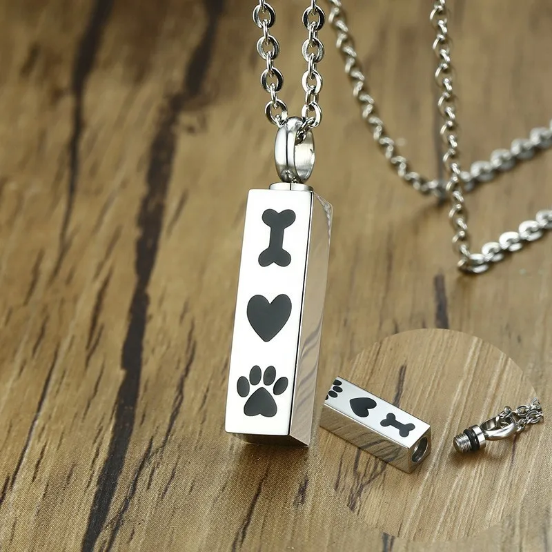 

Pet Paw Engraved Dog Cat Memorial Jewelry Stainless Steel Waterproof Urn Pendant Necklace For Ashes Bar Unisex Jewelry