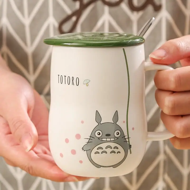 Кавати мультфильм Тоторо керамика кофе кружки с крышкой и ложкой чай чашки офис