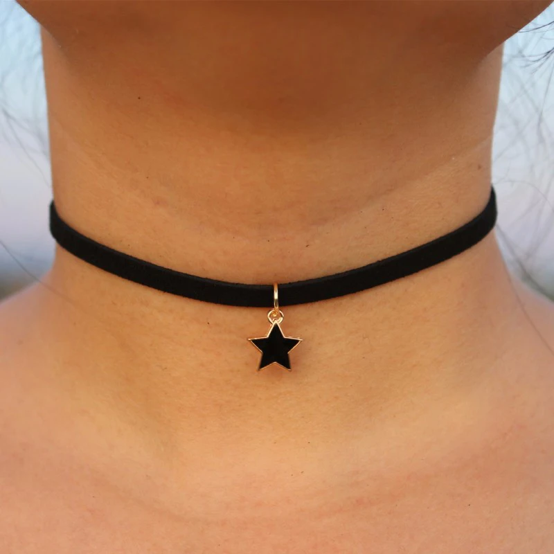 

New fashione trinket pendant pendant pentagonal star harajuku female short neck with collar clavicle necklace