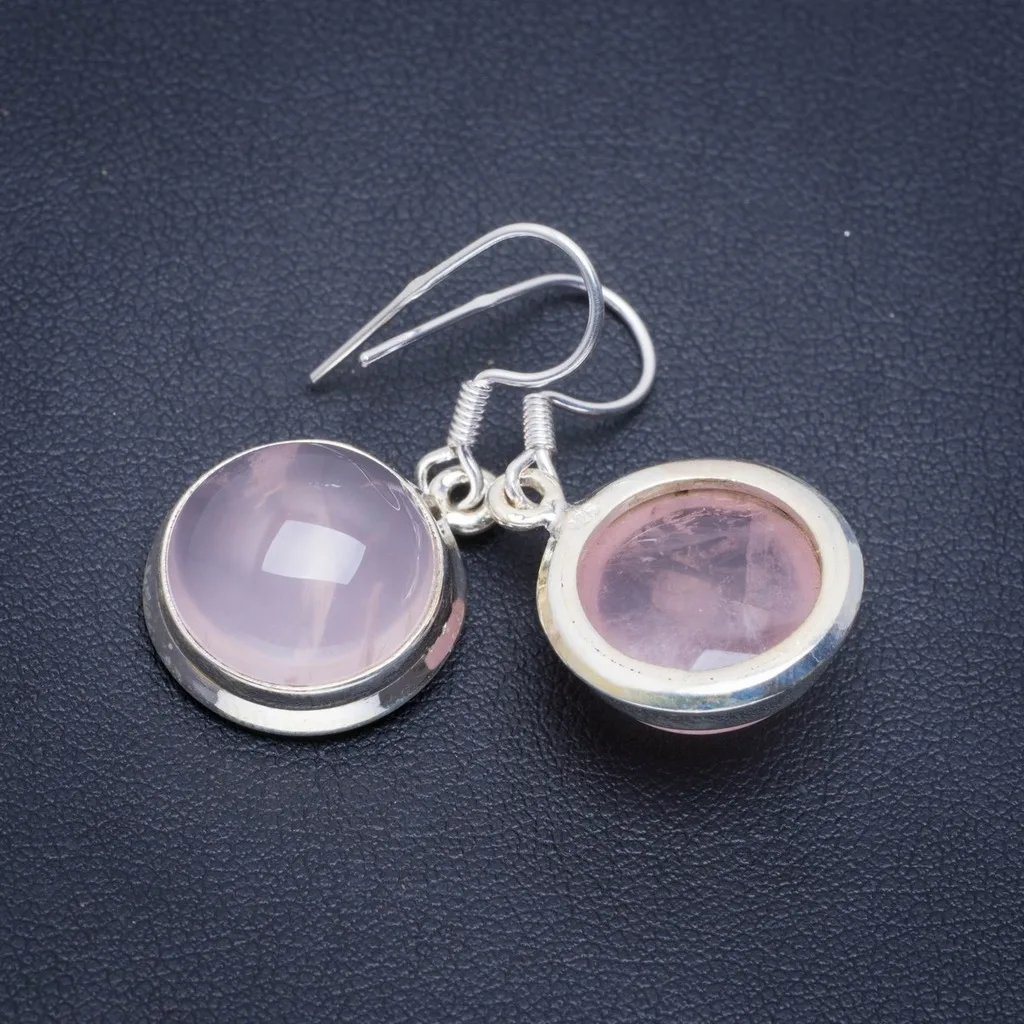 

Natural Rose Quartz Handmade Unique 925 Sterling Silver Earrings 1.25" A2275