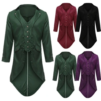 

Luxury Mens Swallow-tailed Crop Coat Tuxedo Banquet Stage Tail Coat Overcoat Vintage Long Sleeve Button Outwear