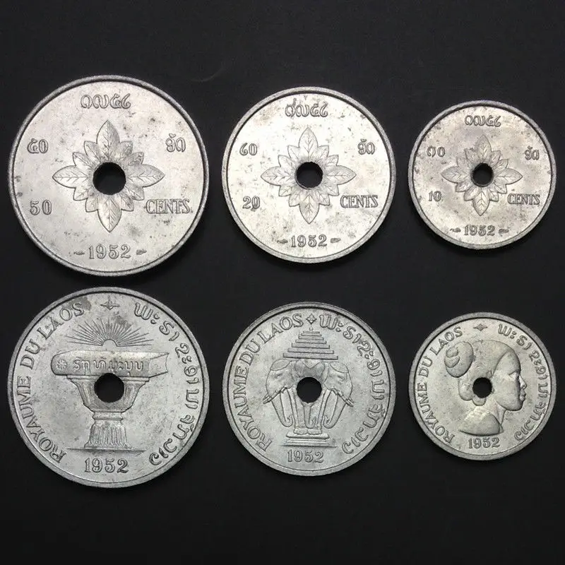 [L 2] Laos набор 3 шт. монеты 10 + 20 50 центов 1952 UNC 100% настоящие оригинальные Азия
