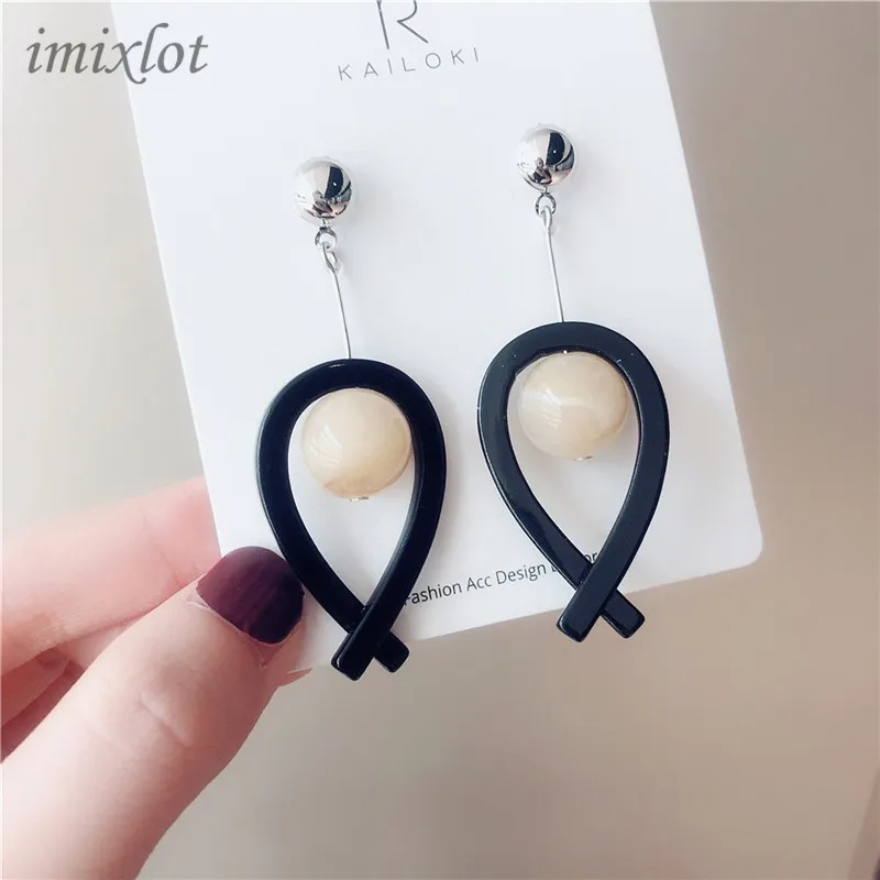 

2019 Newest Korean Temperament Black Acrylic Cross Ball Long Earrings Retro Accessories For Women Girls Jewelry Gifts