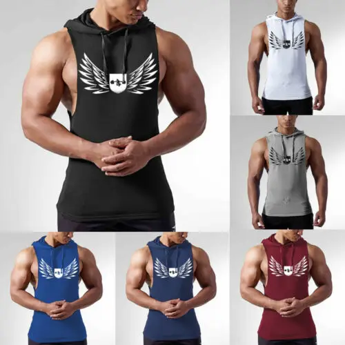 

Men Gym Vest Sports Stringer Tank Top Relaxed Shirt Bodybuilding Racer Back Man Casual Camouflage Hooded Vest Male Men Clothing