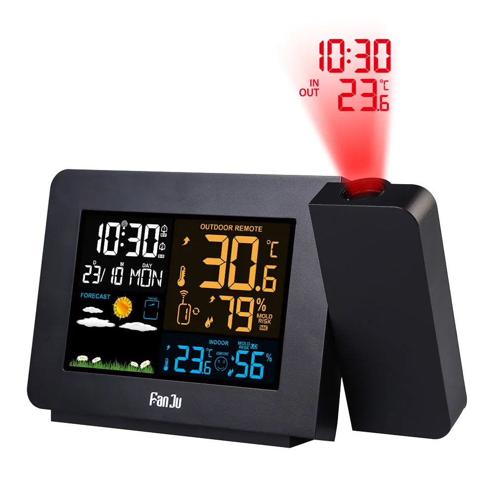 FanJu FJ3391 метеостанция беспроводной Барометр с ЖК-проектором термометр гигрометр