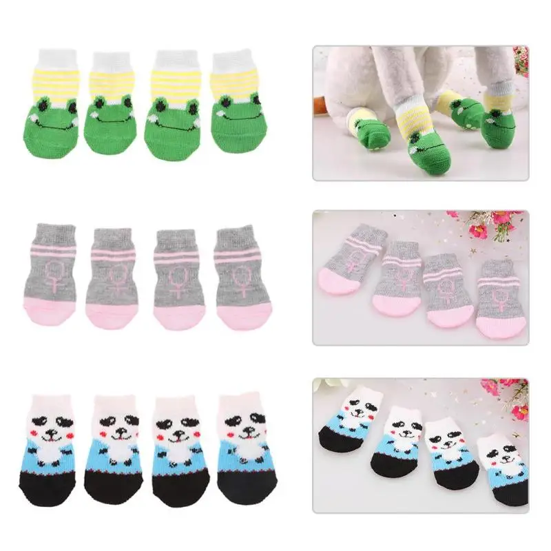 4pcs Non-Slip Pet Socks Dog Foot Cover Teddy Socks Cute Pet Rubber Bottom Anti-Slip Socks Dog Supplies