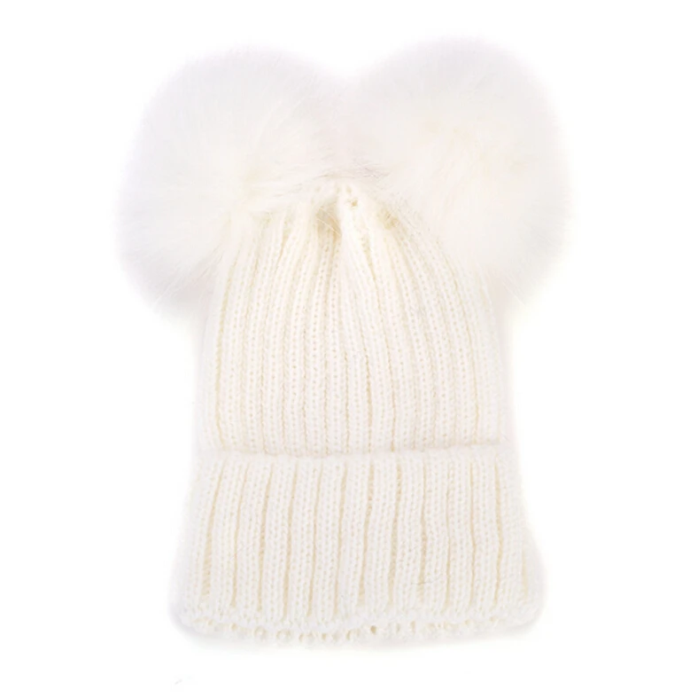 Горячий ребенок мальчики шапочка для девочек шапка Зимний теплый мех с помпоном-кисточкой вязаные шапки