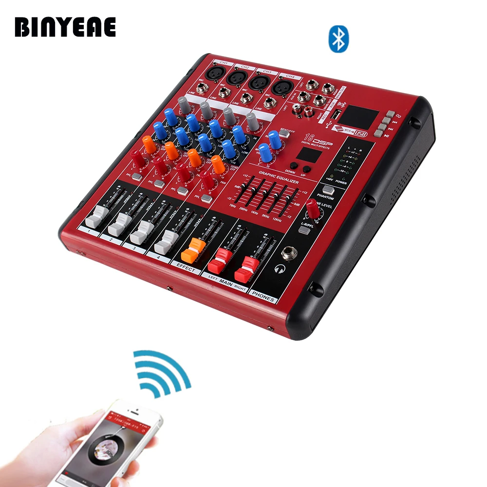 4 Channel Mini Table de Mixage Mixer USB Bluetooth Control XLR/6.3 MM Plug-in DJ Sound SMR401