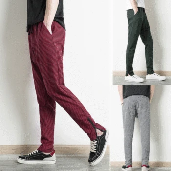 

New Men Slim Fit Tracksuit Bottoms Skinny Casual Joggers Sweat Plaid Trousers
