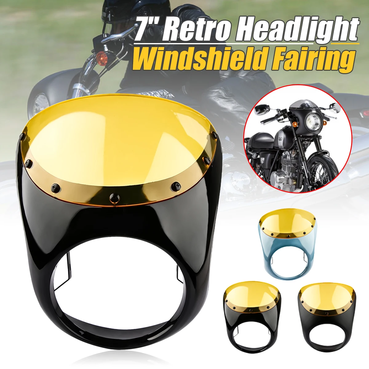 7Inch Universal Decorative Protective Cafe Racer Handlebar Headlight
