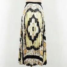 Летняя женская модная винтажная фатиновая плиссированная юбка с геометрическим принтом, длинная юбка Харадзюку с высокой талией, трапециевидная юбка