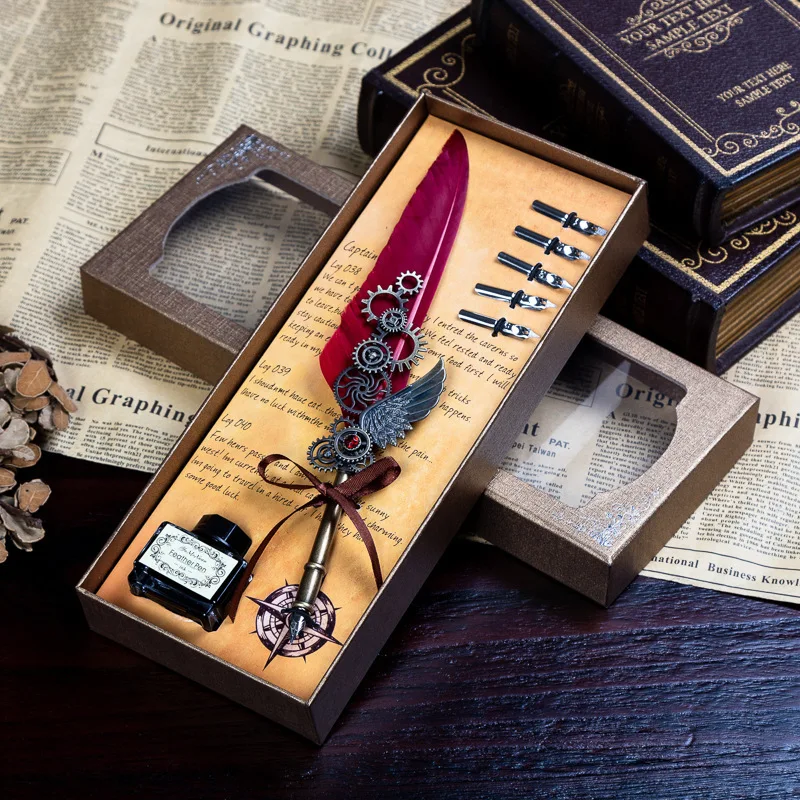 Mechanics Punk Style Feather Pen Dip Pen Quill pen Gift Box Birthday Gift Mechanics Punk Style Feather Pen Dip Pen Quill pen Gift Box Birthday Gift