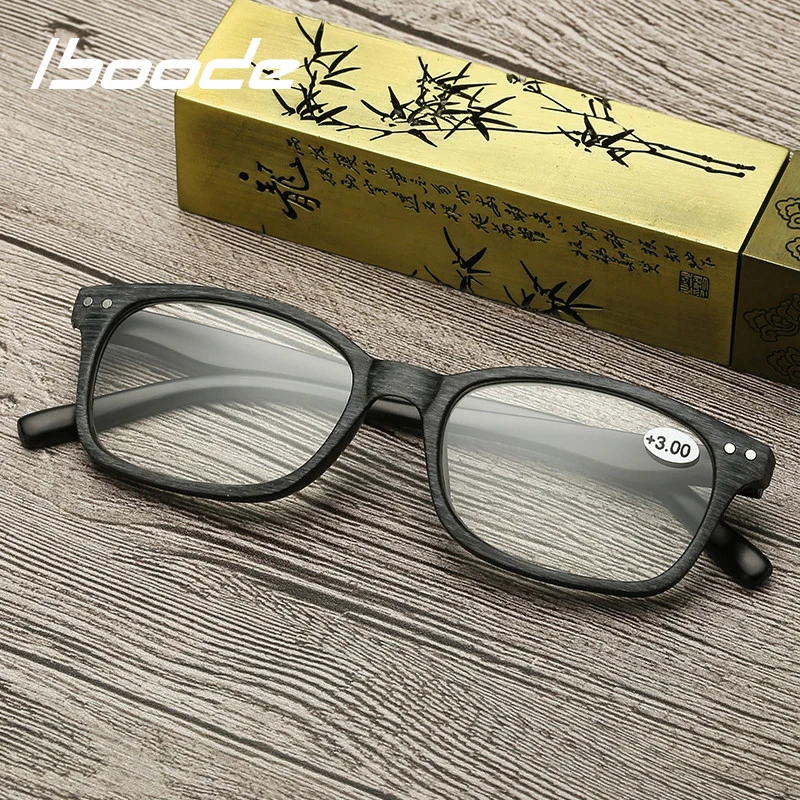 

iboode Unisex Wood Grain Reading Glasses Men Women Smalle Square Full Frame Reading Eyewear Presbyopia Eyeglasses +1.0 to +4.0