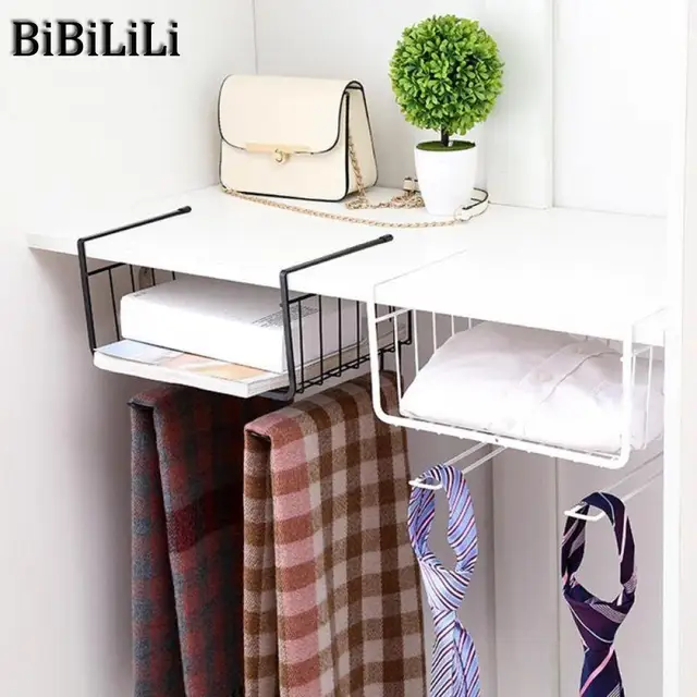 Cheap Cupboard Hanging Under Shelf Storage Iron Mesh Basket Cabinet Door Organizer Rack Closet Holders Storage Basket Rack Organizer