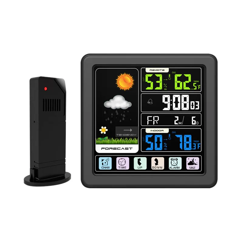 

Digital Weather Station Alarm Clock LCD Touch Screen Wireless Weather Forecast USB Rechargeable Barometer Thermometer Hygrometer