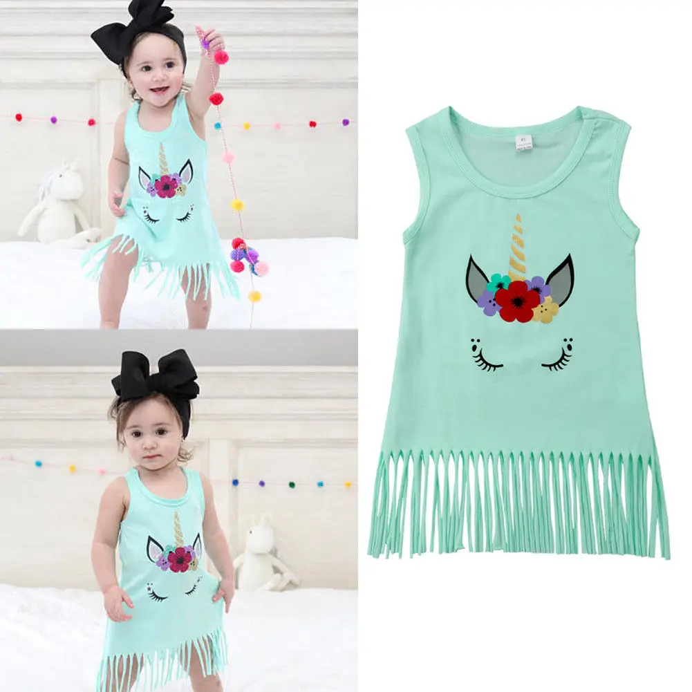 

Pudcoco Girl Set 1Y-6Y Toddler Kids Baby Girls Unicorn Sleeveless Clothes Party Pageant T-Shirt Dress