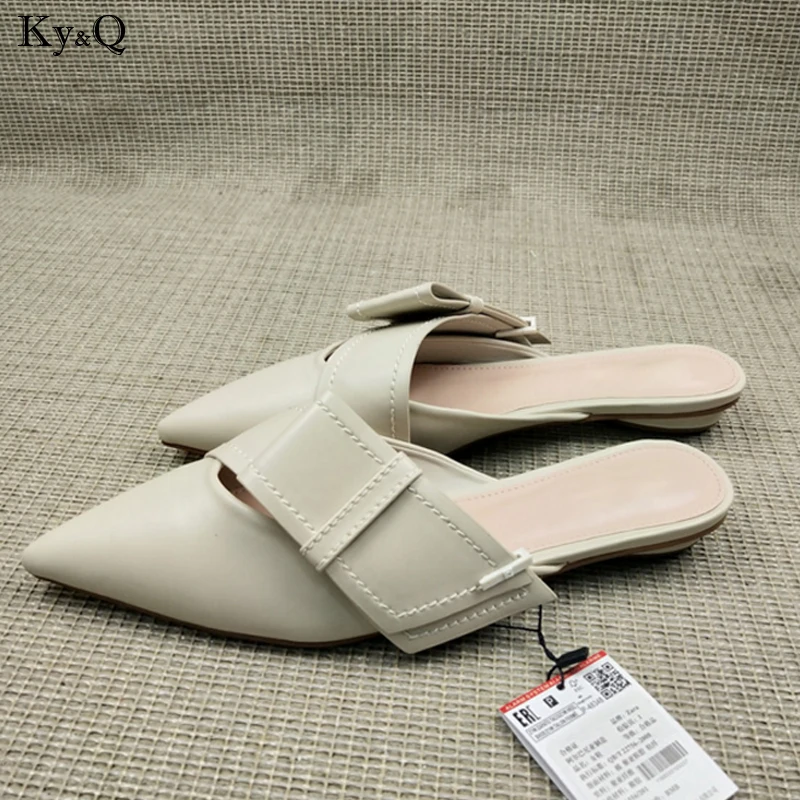 

Summer New 2019 Ladies Fashion European And American Wear Baotou Simple Comfortable And Pointed Low-heeled Casual Wild Slippers