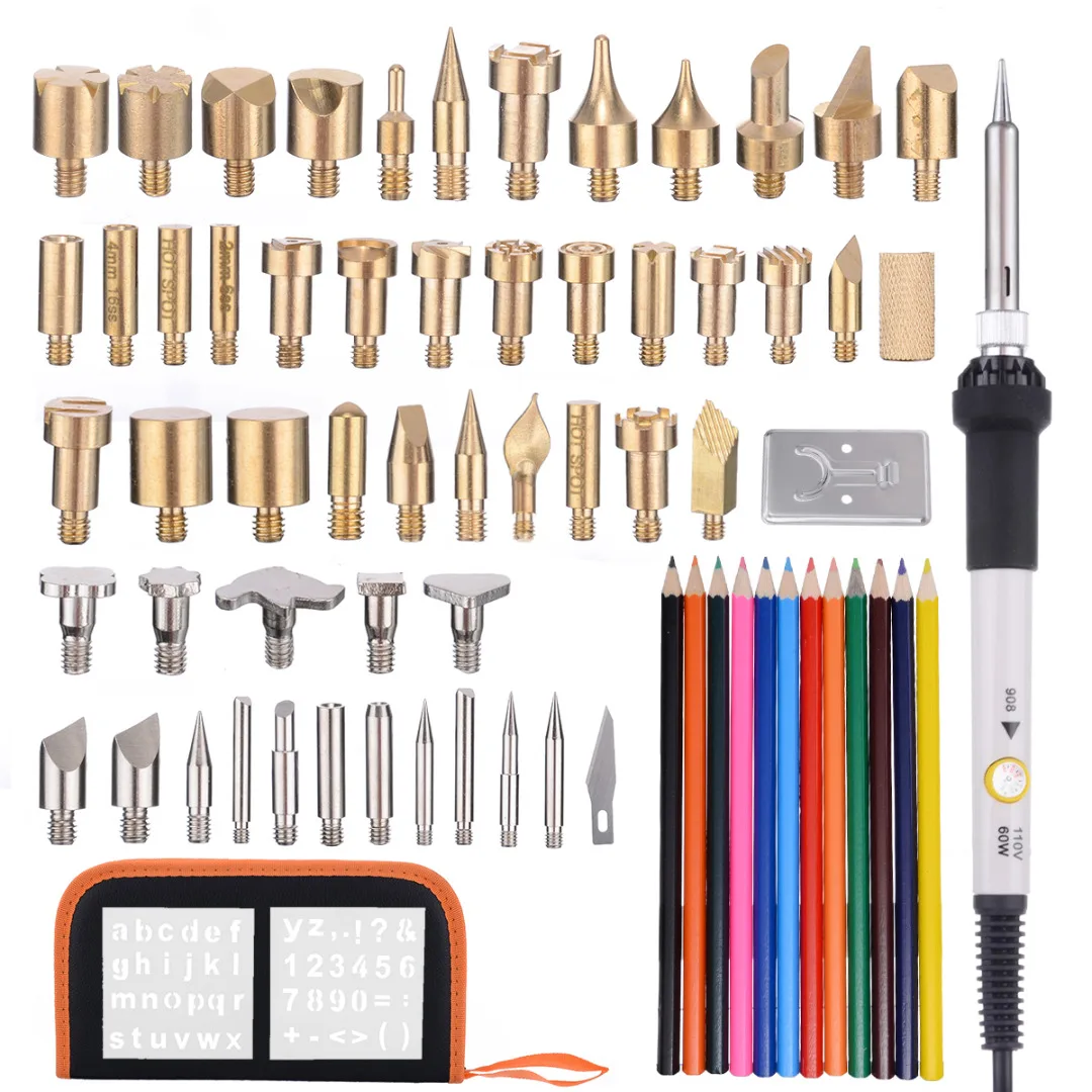 

71Pcs Soldering Tips 200-250V Wood Burning Kit 60W Wood Burning Pen Stencil Set Soldering Tool Crafts Pyrography Kit