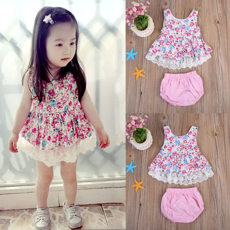 

Brand 2019 New Summer Casual Children Sets Floral Top Dress+ Short Pants Girls Clothing Sets Kids Summer Suit For 0-2 Years