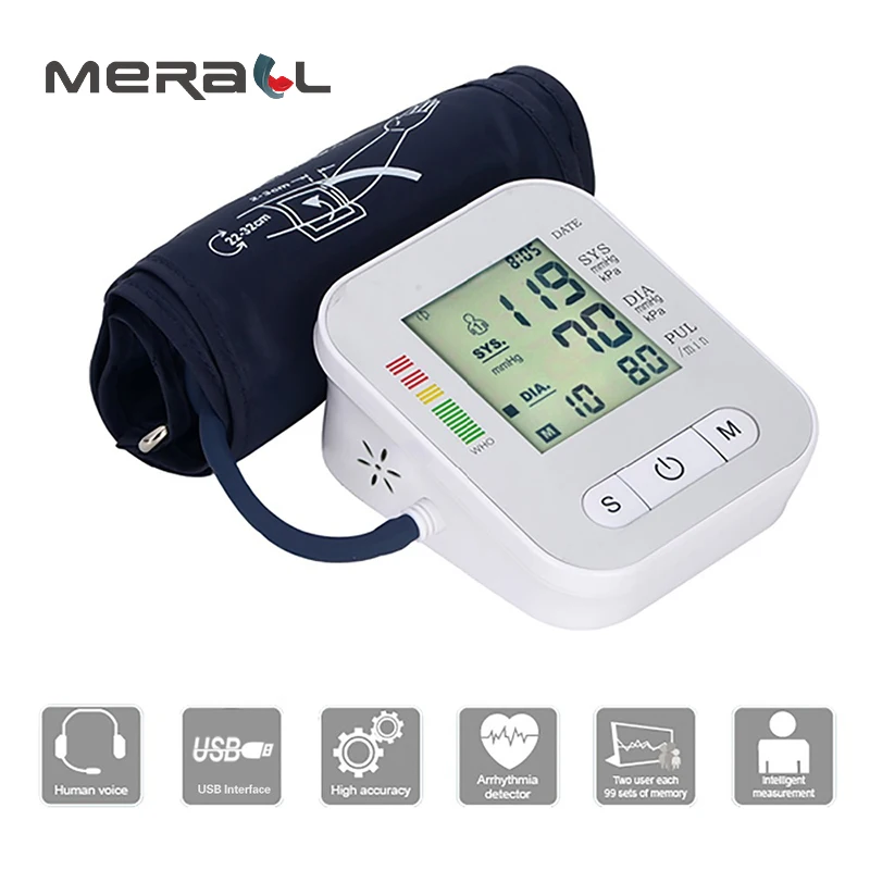

Blood Pressure Monitor Digital Children Adult Oximeter Tonometer Profesional Portable Wrist Arm Therapy Health Care White Device