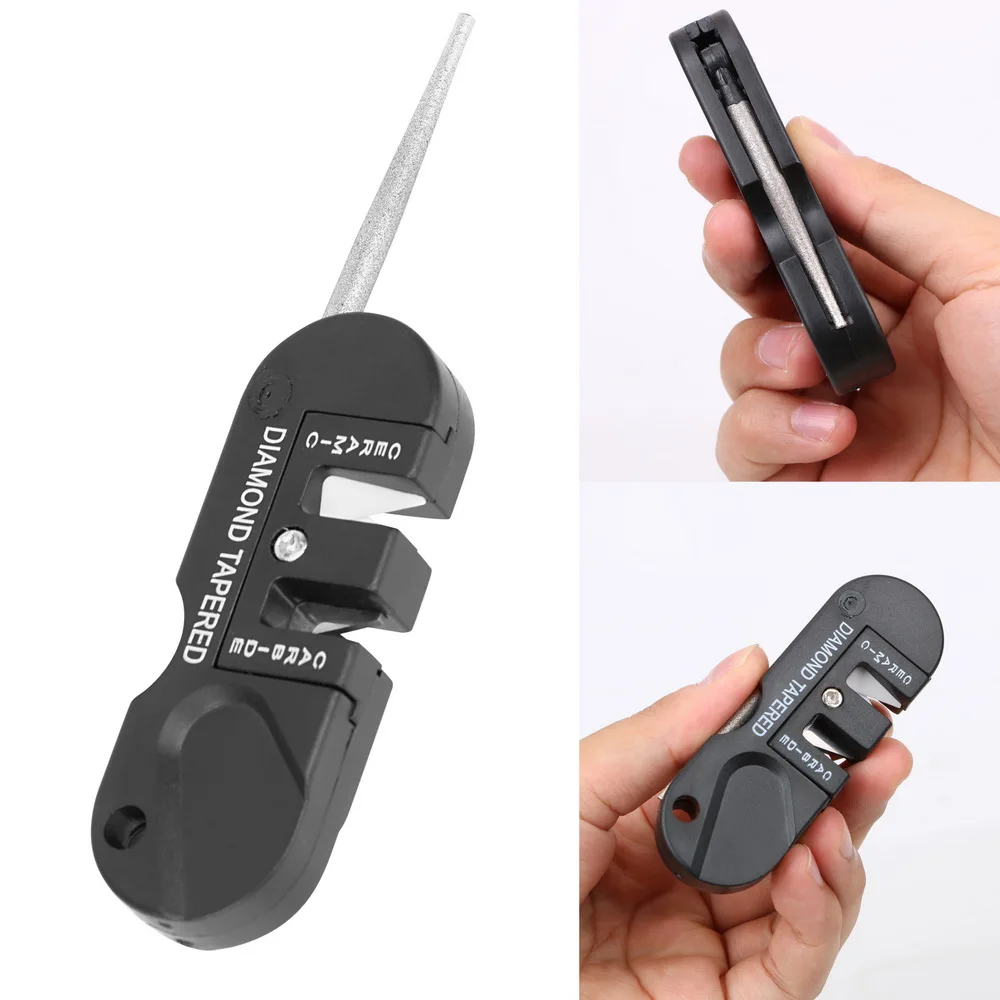 

Outdoor Survival Hunting Knife Sharpening Tool Foldable Multifunction Pocket Keychain Two Stages Sharpener