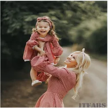 CANIS ครอบครัวแม่และลูกสาวการจับคู่ยาวลายสก๊อตผู้หญิงสีแดงสบายๆเจ้าหญิง Tutu ชุดเสื้อผ้าชุด(China)