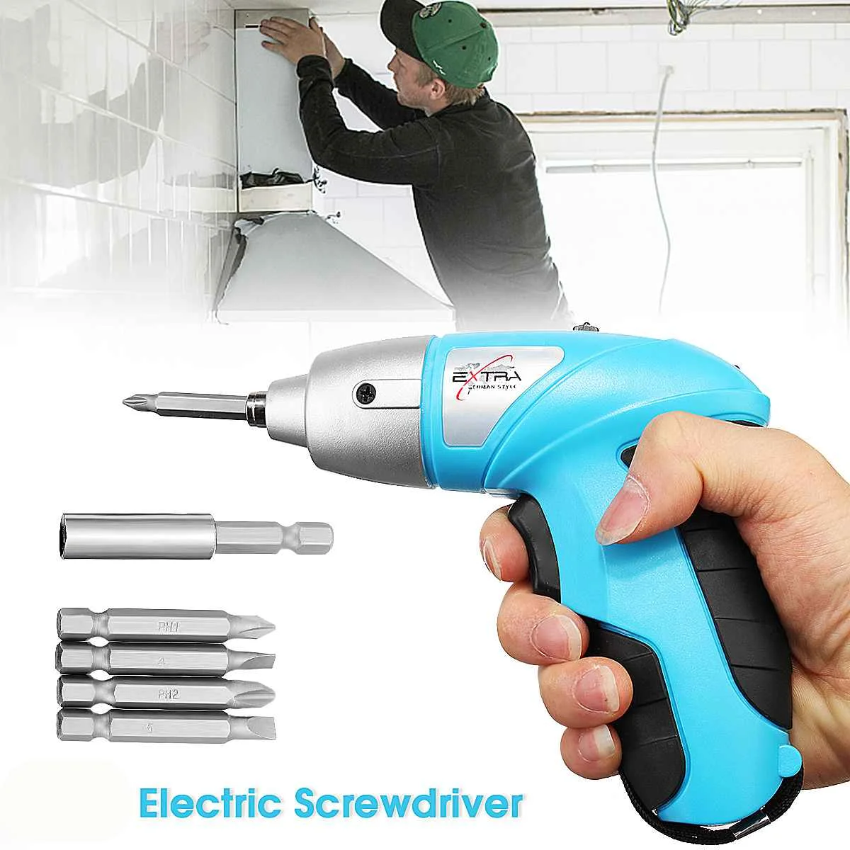 

3.6V Rechargeable Battery Cordless Electric Handheld Screwdriver Drill Bits Set 180r/min Torque Adjustable Function 15x10.5cm