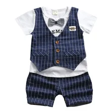 Летняя одежда для мальчиков и девочек хлопковый спортивный костюм Модная одежда для детей, Детская мода, Детский комплект для маленьких джентльменов, галстук, футболка и шорты, 2 шт./компл. Одежда для младенцев комплект