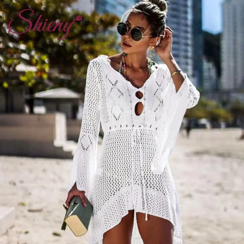 

Shieny Sexy Summer Bikini Cover Up Women Swimsuit Beach Bathing Suit Beach Wear Knitting Swimwear Mesh Beach Dress Tunic Robe