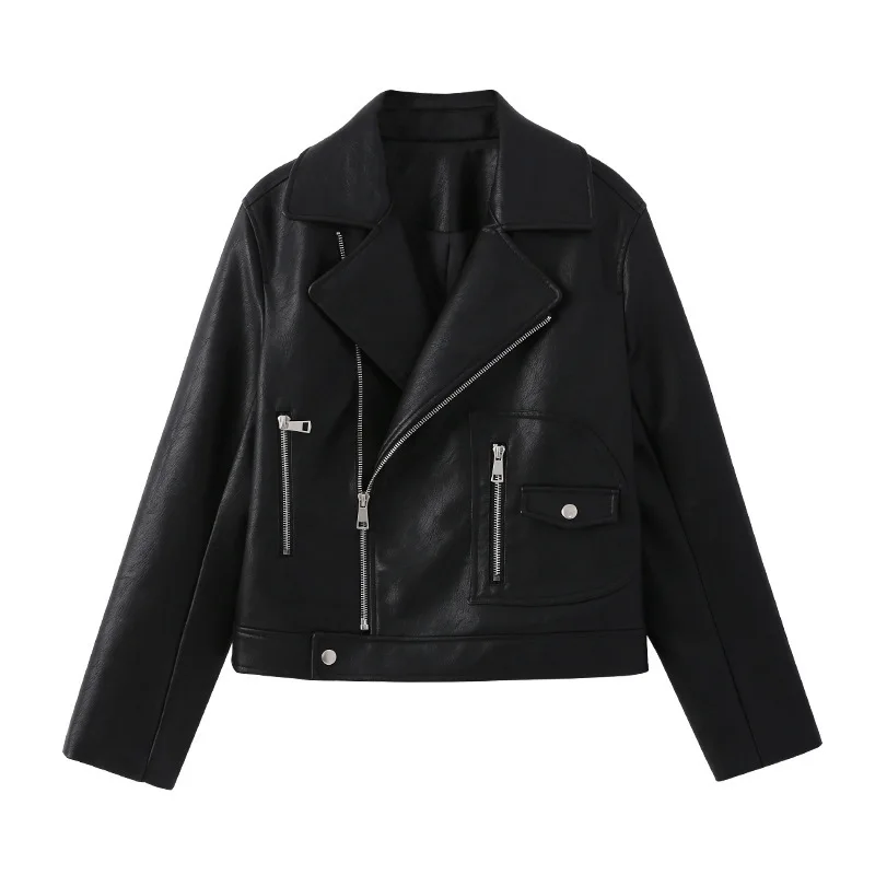 Nouveau ewq Black Ac252 Biker Court Pu 2018 Turn Manches Femmes Mode down Automne Patchwork Collar Moto Manteau Longues Hiver Zipper HwrHx5pUq
