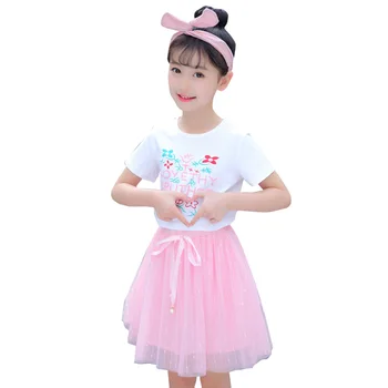 

Girl Suit Summer Suit 2019 New Kids Princess Suit Skirt Korean Edition Fashion Cotton Short Sleeve Two Kids Suit