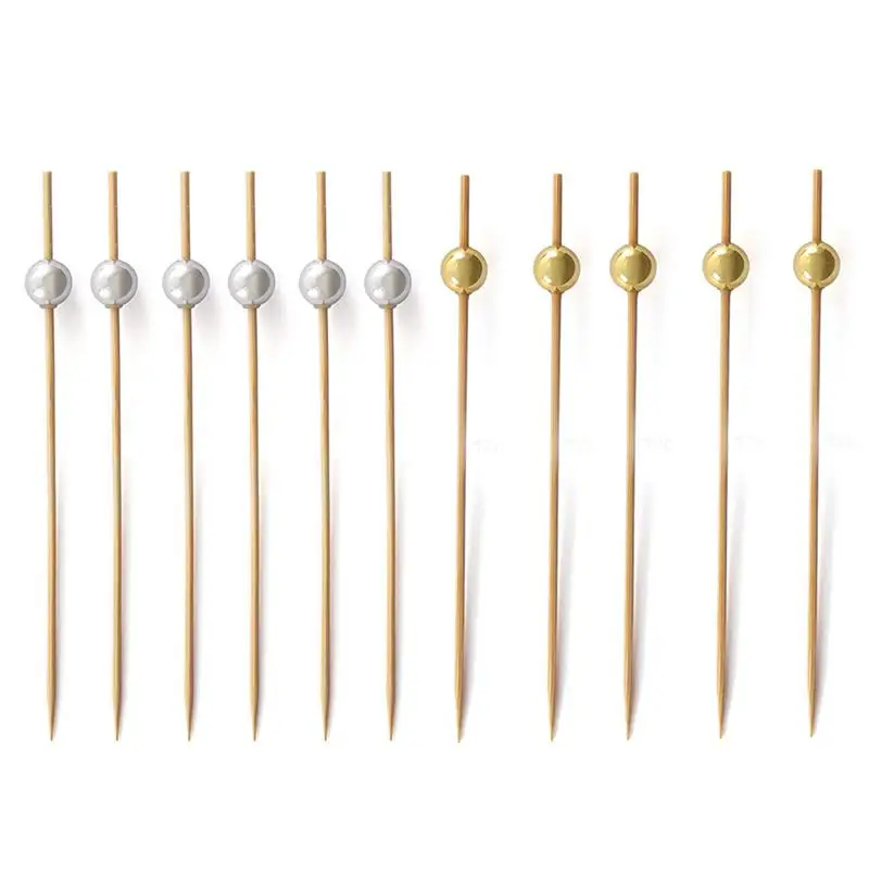 

100Pcs 12cm Cocktail Picks Creative Handmade Round Beads Appetizer Picks Fruit Toothpicks Wedding Party Supplies