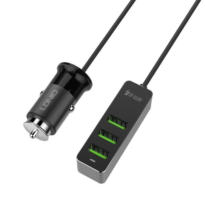 LDNIO 4 порта Быстрый QC3.0+ 2.4A+ 3.1A USB Автомобильное зарядное устройство Универсальный USB быстрый адаптер с 120 см удлинитель Кабель для MPV автомобильный телефон