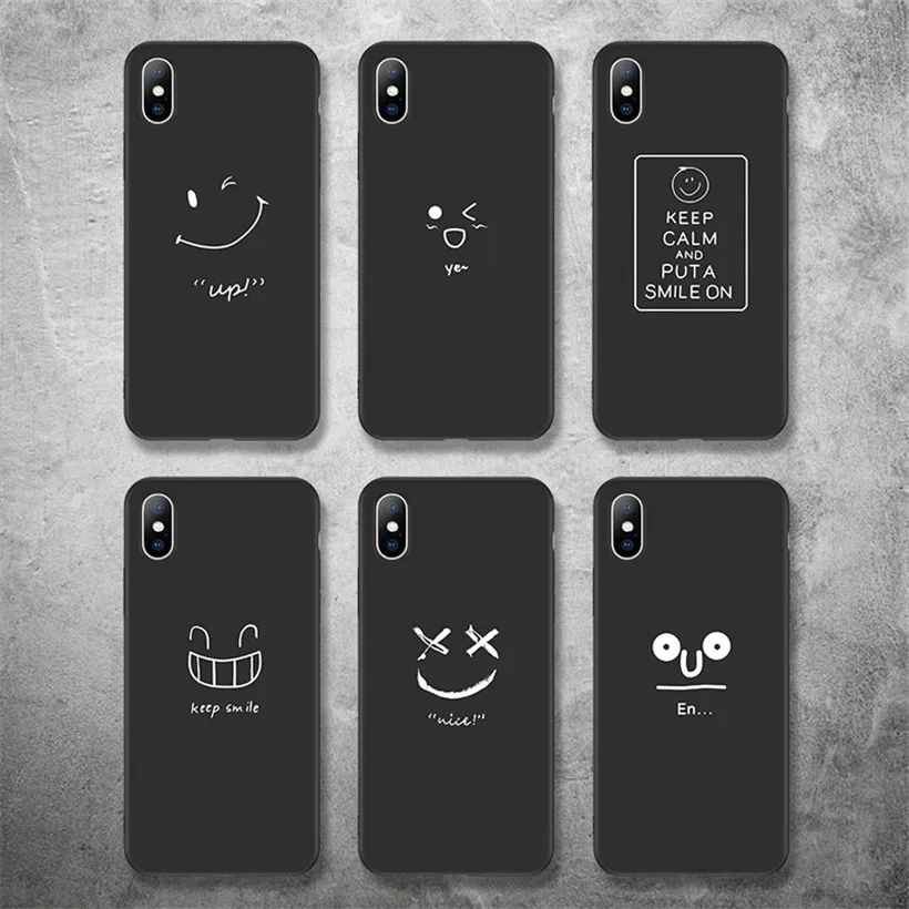 

USLION Ultrathin Soft TPU Case For iPhone 7 6 6s 8 Plus 5 5s SE Smile Cartoon Letter Phone Cases For iPhone X XR XS Max Cover