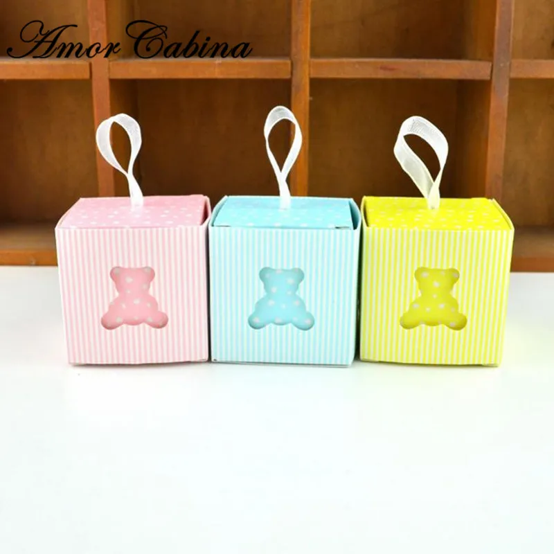 

New Creative birthday Party Favor Sky Blue/Yellow/Pink bear Candy Box Baby shower Birth Announcement giveaways Gift Box
