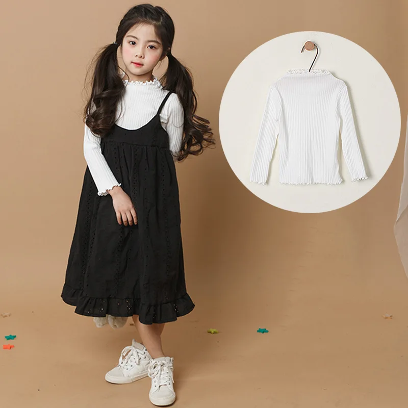 

Cotton Baby Girls T Shirts For Kids Autumn Spring Teenage Girls T-shirt Long Sleeves Black Grey White 2019 Children Clothing