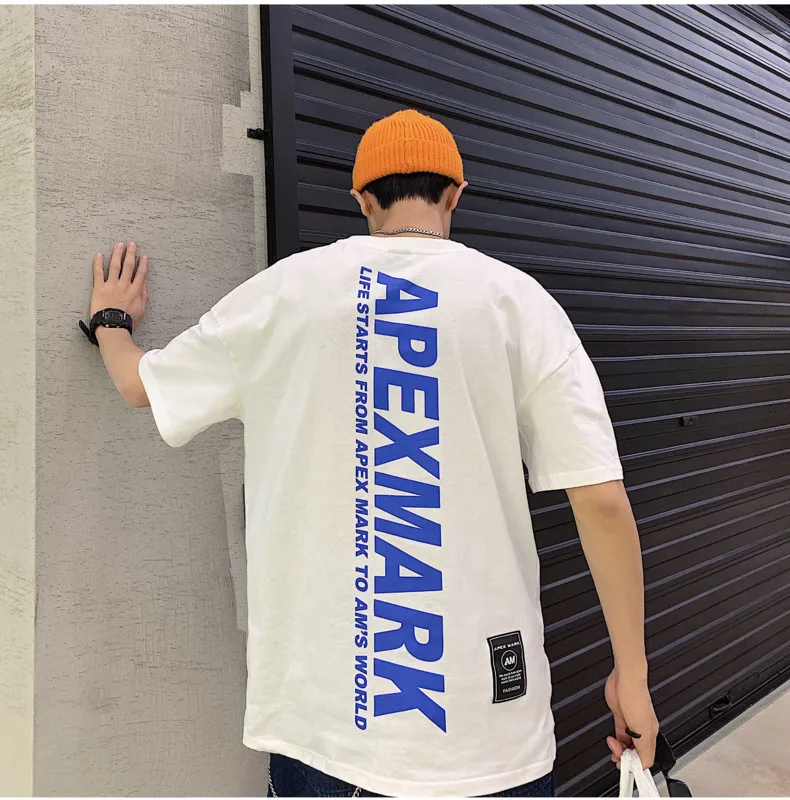 

Men's T-shirt 2019 Summer New Hong Kong Style Round Neck Loose Pullover Letters Printed Short-sleeved Casual Men's Clothing