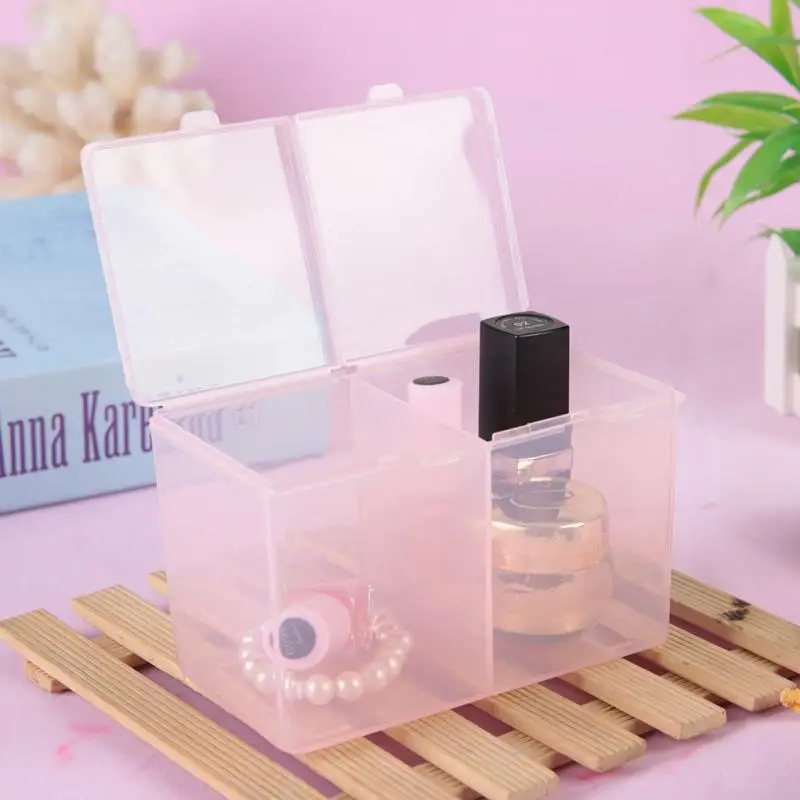 

2 Grids Swab Cotton Pads Container Nail Polish Glitter Powder Organizer Storage Box Manicure Tool Nail Art Case Container