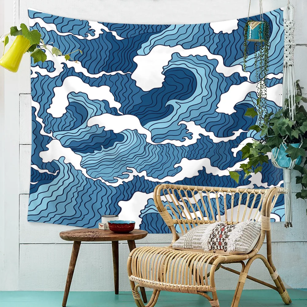 

Wall Hanging Tapestry Great Wave Large Geometric Japanese Style Printed Cloth Wall Tapestries Headboard Backdrop Decor