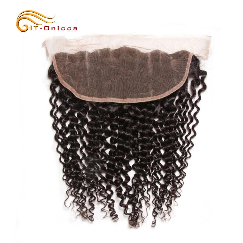 

Onicca Peruvian Kinky Curly Frontal Closure Human Non Remy Hair Ear To Ear Lace Frontal Closure 13x4 Free Part With Baby Hair