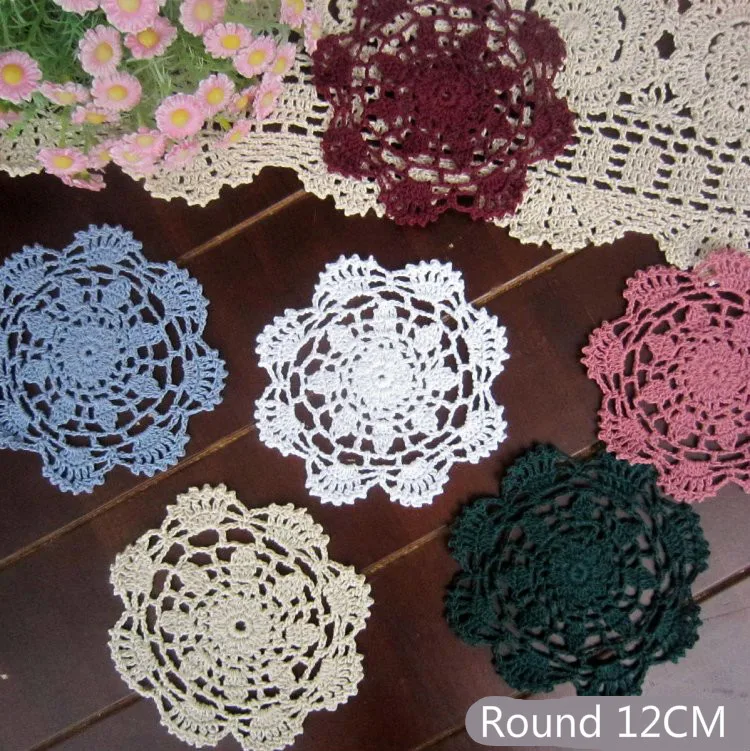 

5PCS Handmade Cotton Crochet Placemats Mat Dining Table Doilies Coffee Mug Cup Pads Coasters Set Wedding Home Kitchen Decoration