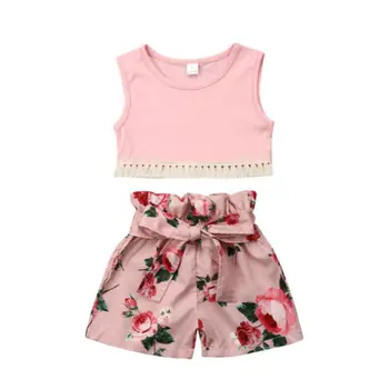 

Toddler Kids Baby Girl Tassel Vest Tops Floral Bow Shorts Pants Outfits Sunsuit Baby Clothes
