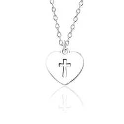 Мода сердце очаровательный крестик-кулон Цепочки и ожерелья для Для женщин Для мужчин унисекс крошечные сплава серебра ожерелье с сердцем