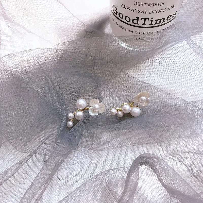 

New Fashion Crystal Earrings For Women Branch Shell Pearl Flower Stud Earrings Female Statement Ear Jewelry Gift Wholesale