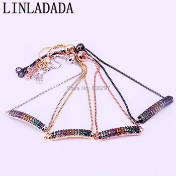 

8Pcs Pave Rainbow CZ Zircon Charm Connector Bracelet Women's Adjustable Chain Bracelets Jewelry Gift