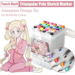 Touch Mark 36/48/60/80 цветов треугольник маркеры набор двуглавый художник эскиз алкогольные жирной основе маркеры для анимации
