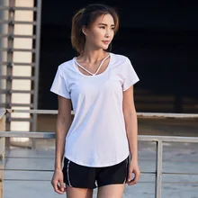 Для женщин короткий рукав Йога футболка спортивные майки фитнес дышащая быстросохнущая бег топы для тренировок и занятий йогой спортивная рубашка