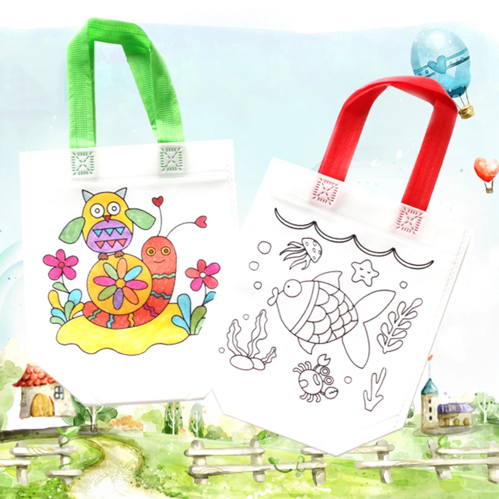 

10pcs/pack DIY Graffiti Handbag Kids Cloth Painting Bags with Picture Coloring Drawing Toys Kindergarten Educational Craft